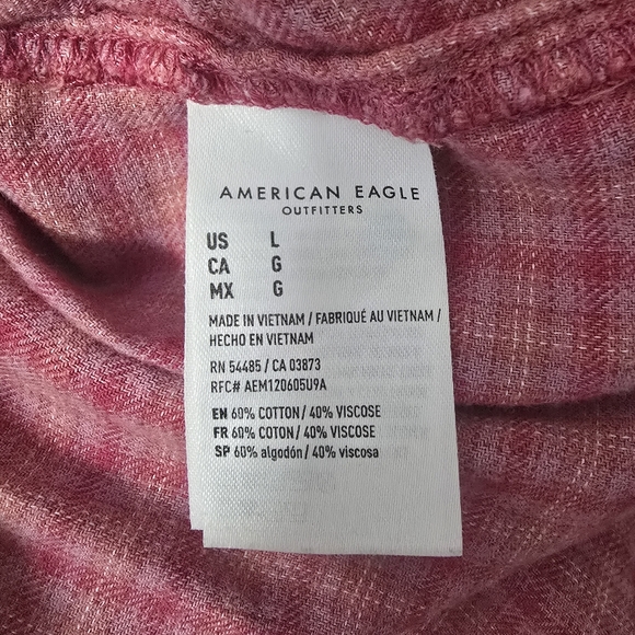 American Eagle Pink Plaid Cropped Flannel Shirt Double-pocket Large - Picture 6 of 6